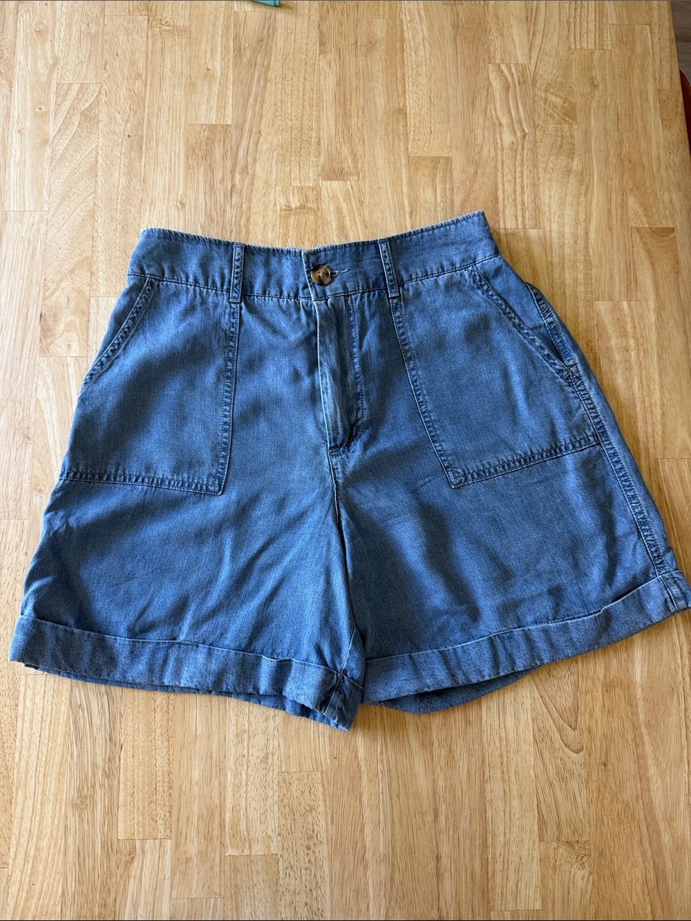 High-Rise Blue Soft Chambray Shorts by Australian brand Elm.